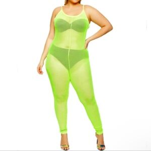 Rouge! Neon Green Sheer Jumpsuit